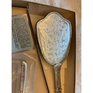 Vintage Matson Silver Floral Brush Comb Set Vanity Dresser Nylon Bristles NIB